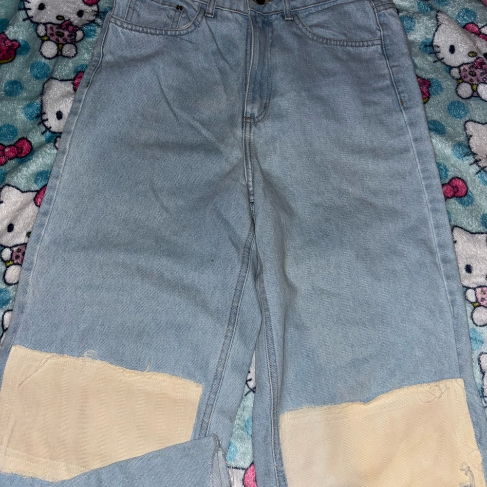 Light Blue Jeans with Beige Patches